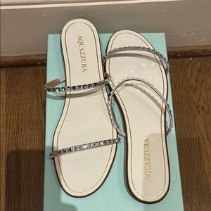 Aquazzura midnight slide Silver flats  with Crystal Embellishments